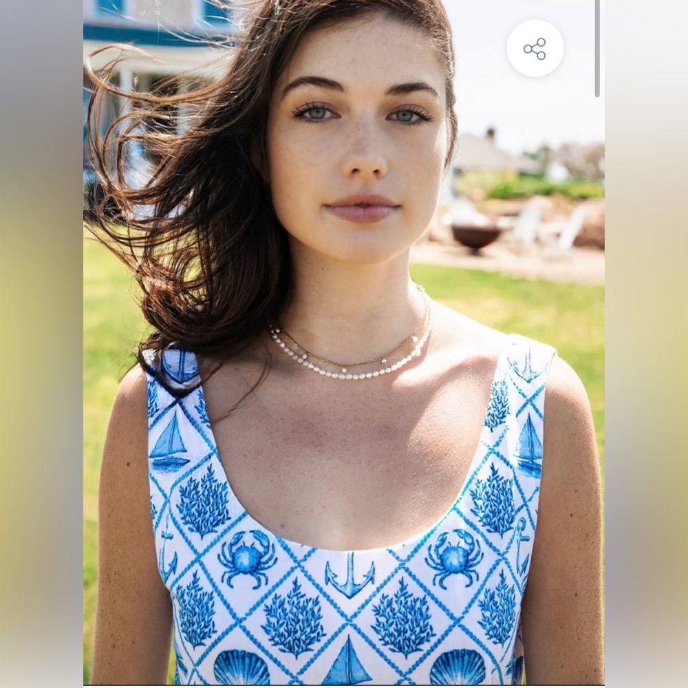 KJP Kiel James Patrick Sea Garden Maxi Dress Sz 8 blue white linen nautical sea - Picture 3 of 15